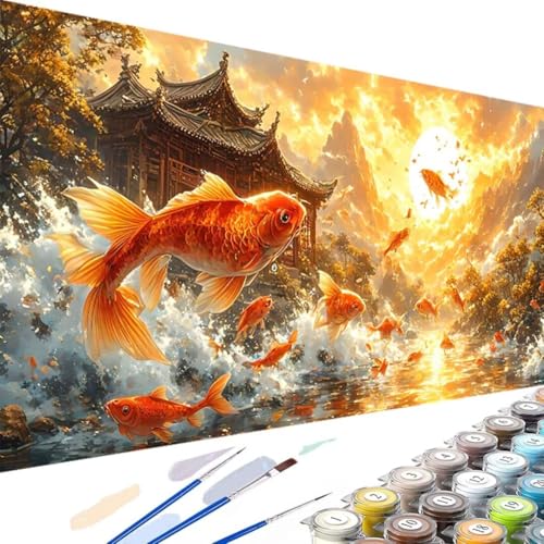 Malen nach Zahlen Meer, Malen nach Zahlen Kits Fisch, DIY Leinwand Handgemalt Ölgemälde Kit mit Pinseln und Acrylfarbe, Bastelset Erwachsene für Zuhause Wand Dekor Geschenke 70x140cm (Ohne Rahmen) G-3 von Wanziho