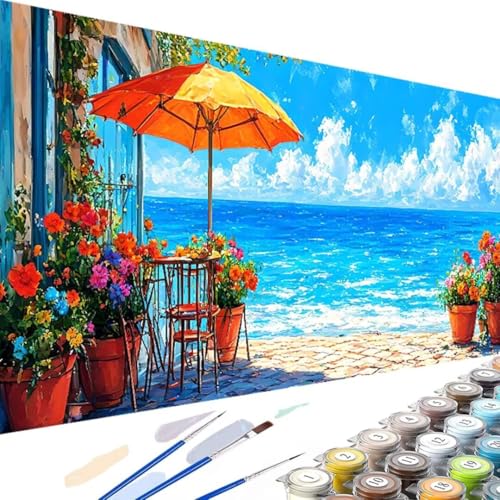 Meer Malen Nach Zahlen Erwachsene, Malen Nach Zahlen Kinder DIY Handgemalt Ölgemälde Kit für Anfänger und Erwachsene mit 3-Pinseln und Acrylfarbe, für Home Wand Dekor Ohne Rahmen 40x80cm Blume U-s von Wanziho