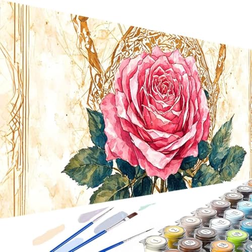 Rose Malen Nach Zahlen Erwachsene, Malen Nach Zahlen Kinder DIY Handgemalt Ölgemälde Kit für Anfänger und Erwachsene mit 3-Pinseln und Acrylfarbe, für Home Wand Dekor Ohne Rahmen 40x80cm Blume 7-a von Wanziho