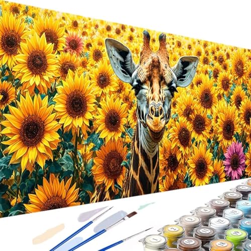 Sonnenblume Malen Nach Zahlen Kinder ab 5 6 7 8 9 10 Jahre Mädchen, Paint by Numbers Adult Kinder Giraffe Anfänger mit Pinseln Acrylpigment für Geschenke und Home Haus Deko 60x120cm (Ohne Rahmen) D-6 von Wanziho