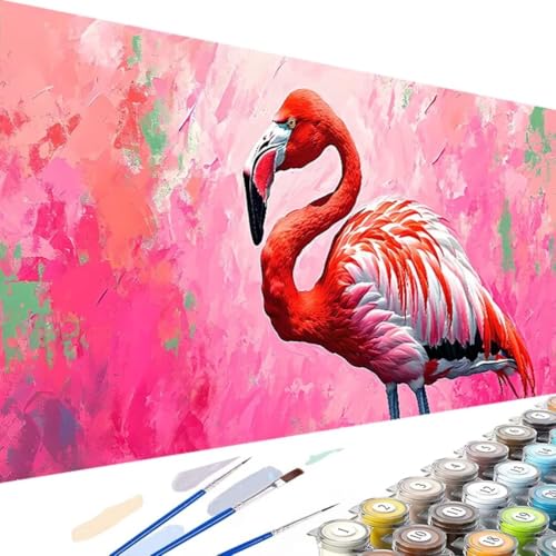 Tier Malen Nach Zahlen Erwachsene, Malen Nach Zahlen Kinder DIY Handgemalt Ölgemälde Kit für Anfänger und Erwachsene mit 3-Pinseln und Acrylfarbe, für Home Wand Dekor Ohne Rahmen 40x80cm Flamingo V-q von Wanziho