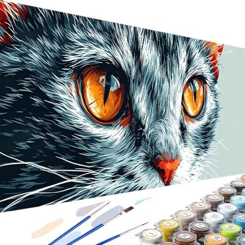 Tier Malen Nach Zahlen Erwachsene Katze - Malen Nach Zahlen Kinder AnfäNger - Knitterfreie Leinwand, Pinsels Und Acrylfarbe - DIY Handgemalt öLgemäLde Kit Als Geschenk 50x100cm (Ohne Rahmen) W-9 von Wanziho