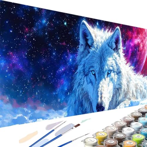 Tier Malen Nach Zahlen Erwachsene Wolf, Malen Nach Zahlen Kinder Anfänger DIY Handgemalt Ölgemälde Leinwand Kits mit Pinsels und Acrylfarbe Als Geschenke und Heimdekoration, Ohne Rahmen 80x160cm F-3 von Wanziho