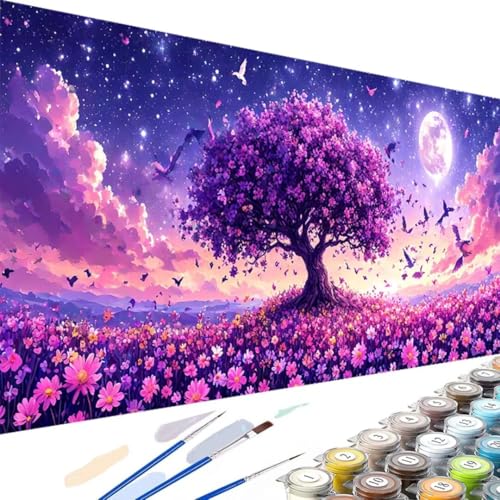 Wanziho Baum Des Lebens Malen Nach Zahlen Erwachsene Blume, DIY Ölmalerei Bastelset für Anfänger und Erwachsene, Acrylfarben Set und 3 Pinsel, Geschenke und Home Haus Deko-60x120cm (Ohne Rahmen) O-m von Wanziho