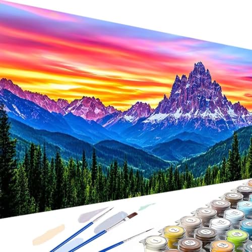 Wanziho Berg Malen Nach Zahlen Erwachsene Baum, DIY Ölmalerei Bastelset für Anfänger und Erwachsene, Acrylfarben Set und 3 Pinsel, Geschenke und Home Haus Deko-90x180cm (Ohne Rahmen) 1-v von Wanziho