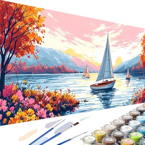 Wanziho Blume Malen Nach Zahlen Erwachsene Boot, Malen Nach Zahlen Kinder DIY Handgemalt Ölgemälde Leinwand Kits mit Pinsels und Acrylfarbe Als Geschenke und Heimdekoration, Ohne Rahmen 50x100cm M-r von Wanziho