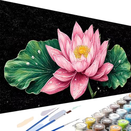 Wanziho Blume Malen Nach Zahlen Erwachsene Lotus, DIY Ölmalerei Bastelset für Anfänger und Erwachsene, Acrylfarben Set und 3 Pinsel, Geschenke und Home Haus Deko-60x30cm (Ohne Rahmen) 9-l von Wanziho