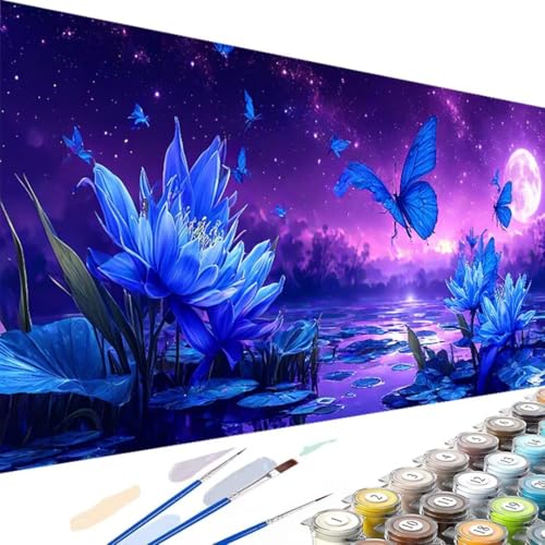 Wanziho Blume Malen Nach Zahlen Erwachsene Schmetterling, DIY Ölmalerei Bastelset für Anfänger und Erwachsene, Acrylfarben Set und 3 Pinsel, Geschenke und Home Haus Deko-90x180cm (Ohne Rahmen) 8-t von Wanziho