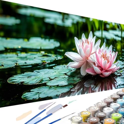 Wanziho Blume Malen Nach Zahlen ab 5 6 7 Jahre Mädchen, Malen Nach Zahlen Kinder DIY Handgemalt Ölgemälde Kit Ohne Rahmen 3 Pinsel und Acrylfarben, Als Geschenke und Heimdekoration 40x80cm Lotus R-k von Wanziho