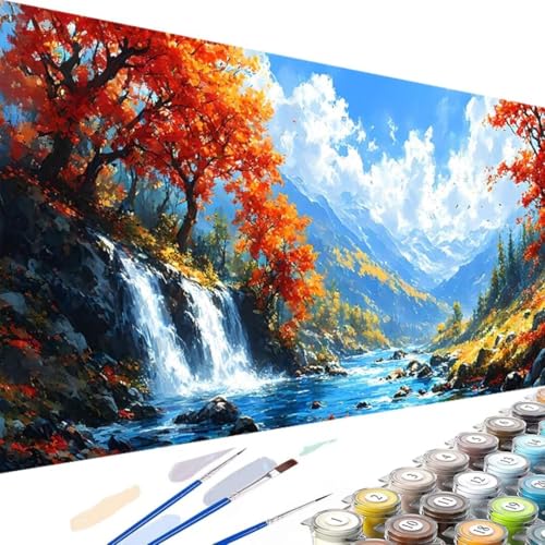 Wanziho Fallen Malen Nach Zahlen Erwachsene Herbst, DIY Ölmalerei Bastelset für Anfänger und Erwachsene, Acrylfarben Set und 3 Pinsel, Geschenke und Home Haus Deko-60x120cm (Ohne Rahmen) O-8 von Wanziho