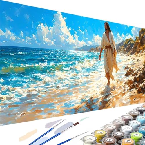 Wanziho Jesus Malen Nach Zahlen Erwachsene Strand - AnfäNger - Knitterfreie Leinwand, Pinsels Und Acrylfarbe - DIY Handgemalt öLgemäLde Kit Als Geschenk 80x160cm (Ohne Rahmen) L-i von Wanziho