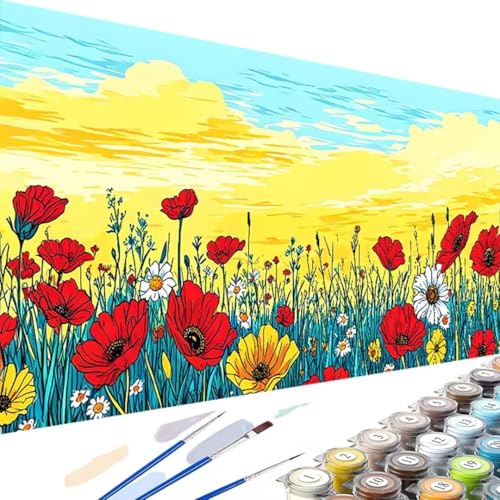 Wanziho Landschaft Malen Nach Zahlen Erwachsene Blume, DIY Ölmalerei Bastelset für Anfänger und Erwachsene, Acrylfarben Set und 3 Pinsel, Geschenke und Home Haus Deko-60x30cm (Ohne Rahmen) G-7 von Wanziho