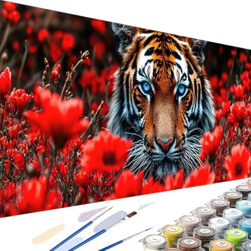 Wanziho Malen Nach Zahlen Erwachsene Blume, DIY Handgemalt Ölgemälde Leinwand Kits, Anfänger Paint by Numbers Malen Nach Zahlen Tiger, zur Heimdekoration, (Ohne Rahmen) 50x100cm E-7 von Wanziho