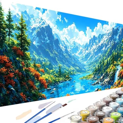 Wanziho Malen Nach Zahlen Erwachsene Blume DIY Berg Handgemalt Ölgemälde Kit für Anfänger, mit 3-Pinseln und Acrylfarbe Handgemalt öLgemäLde Kit Als Geschenk 50x100cm (Ohne Rahmen) 3-6 von Wanziho