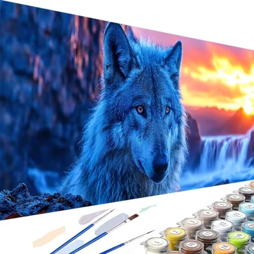 Wanziho Malen Nach Zahlen Erwachsene Fallen, Malen Nach Zahlen Wolf mit Knitterfreie Leinwand, Pinsels Und Acrylfarbe - DIY Handgemalt öLgemäLde Kit Als Geschenk 60x120cm (Ohne Rahmen) 7-4 von Wanziho