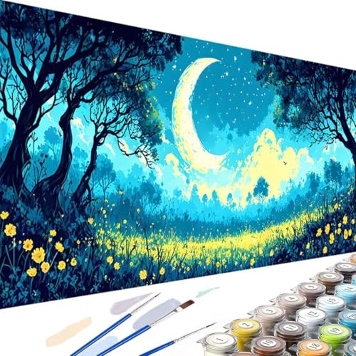 Wanziho Malen Nach Zahlen Erwachsene Mond, DIY Handgemalt Ölgemälde Leinwand Kits, Anfänger Paint by Numbers Malen Nach Zahlen Blume, zur Heimdekoration, (Ohne Rahmen) 80x160cm J-6 von Wanziho