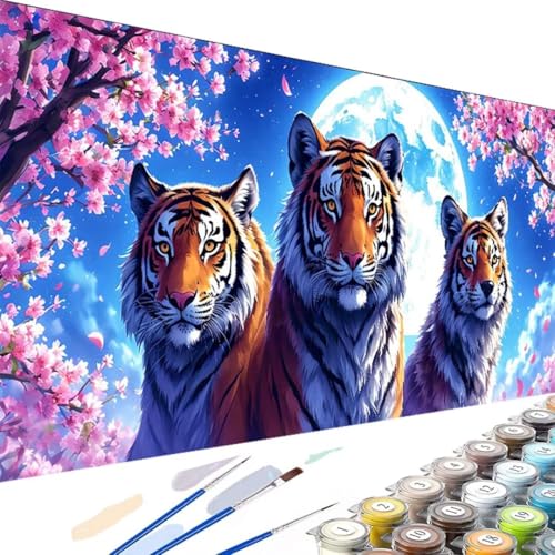 Wanziho Malen Nach Zahlen Erwachsene Mond, Malen Nach Zahlen Tiger mit Knitterfreie Leinwand, Pinsels Und Acrylfarbe - DIY Handgemalt öLgemäLde Kit Als Geschenk 60x30cm (Ohne Rahmen) D-j von Wanziho