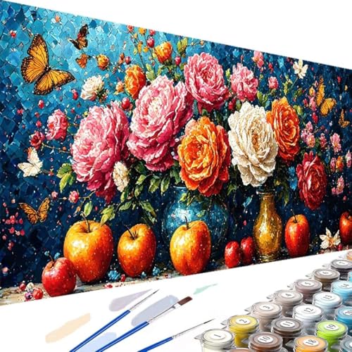 Wanziho Malen Nach Zahlen Erwachsene Schmetterling, Malen Nach Zahlen Blume mit Knitterfreie Leinwand, Pinsels Und Acrylfarbe - DIY Handgemalt öLgemäLde Kit Als Geschenk 60x120cm (Ohne Rahmen) F-7 von Wanziho