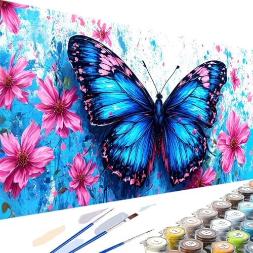 Wanziho Malen Nach Zahlen Erwachsene Schmetterling Paint by Numbersr, Blume Malen Nach Zahlen Kinde Anfänger, DIY Handgemalt Ölgemälde Leinwand für Home Décor, Ohne Rahmen 60x30cm G-5 von Wanziho