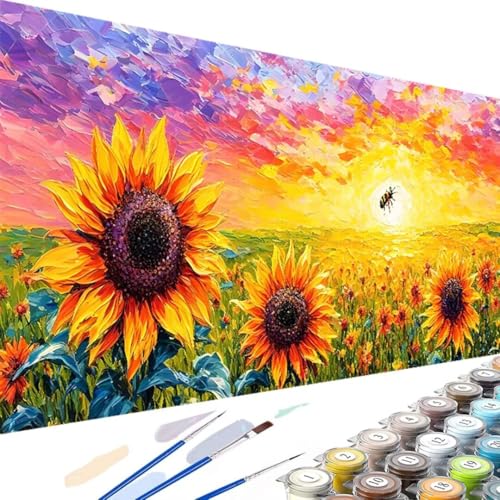 Wanziho Malen Nach Zahlen Erwachsene Sonnenblume Paint by Numbers, DIY Malen Nach Zahlen Landschaft, mit Pinseln und Acrylfarben Handgemalt Ölgemälde Leinwand für Home Decorr, Ohne Rahmen 60x30cm X-n von Wanziho