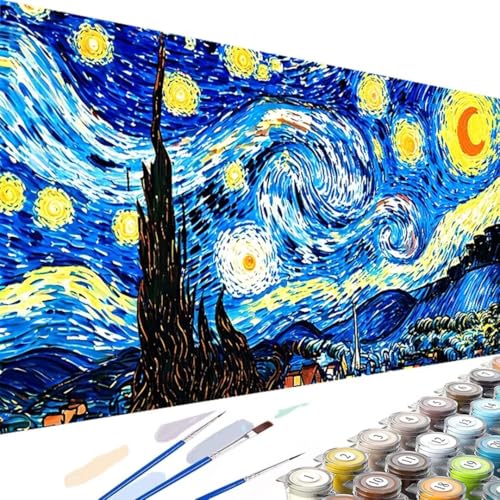 Wanziho Malen Nach Zahlen Erwachsene Sternensky DIY Abstrakt Handgemalt Ölgemälde Kit für Anfänger, mit 3-Pinseln und Acrylfarbe Handgemalt öLgemäLde Kit Als Geschenk 80x160cm (Ohne Rahmen) 0-4 von Wanziho