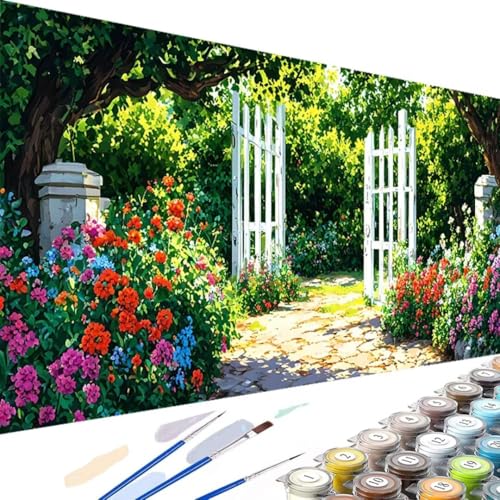 Wanziho Malen Nach Zahlen Kinder Blume, Malen Nach Zahlen Kinder Ab 5 6 7 8 9 10 Jahre, Garten Geschenke für Mädchen und Jungen mit 3 Pinseln und Sätze Acrylfarben 100x200cm Ohne Rahmen 5-g von Wanziho