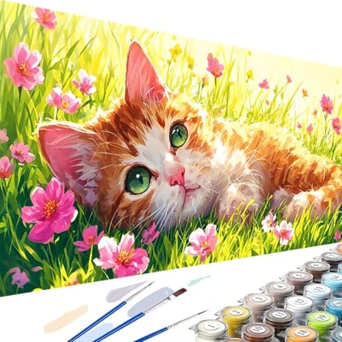 Wanziho Malen Nach Zahlen Kinder Katze, Malen Nach Zahlen Kinder Ab 5 6 7 8 9 10 Jahre, Blume Geschenke für Mädchen und Jungen mit 3 Pinseln und Sätze Acrylfarben 70x140cm Ohne Rahmen 8-9 von Wanziho