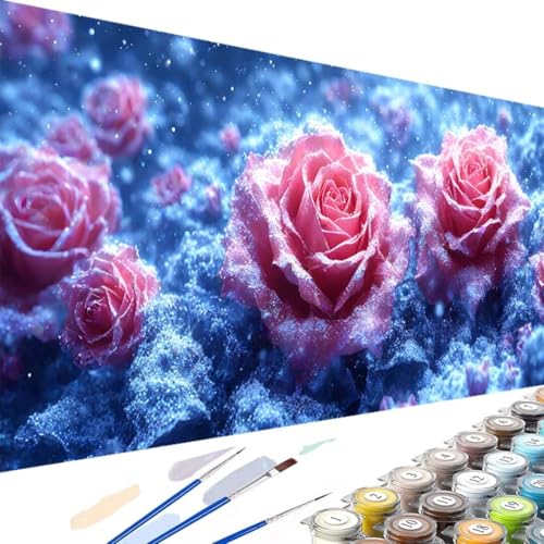 Wanziho Malen Nach Zahlen Kinder Rose, Malen Nach Zahlen Kinder Ab 5 6 7 8 9 10 Jahre, Blume Geschenke für Mädchen und Jungen mit 3 Pinseln und Sätze Acrylfarben 40x80cm Ohne Rahmen 2-y von Wanziho