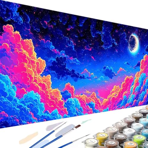 Wanziho Malen Nach Zahlen Kinder Wolke, Malen Nach Zahlen Kinder Ab 5 6 7 8 9 10 Jahre, Mond Geschenke für Mädchen und Jungen mit 3 Pinseln und Sätze Acrylfarben 40x80cm Ohne Rahmen 9-v von Wanziho