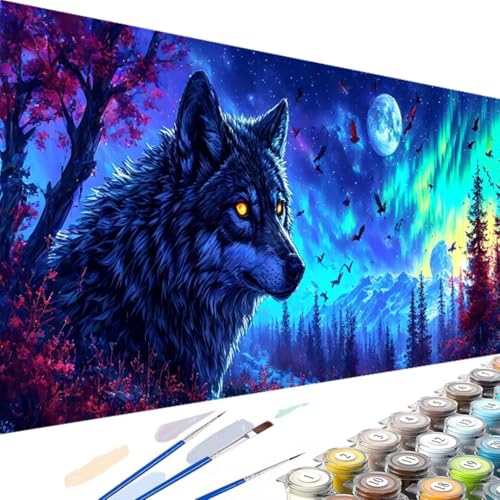 Wanziho Malen nach Zahlen Erwachsene Aurora, DIY Handgemalt Ölgemälde Kit Paint by Numbers Adult Wolf mit 3 - Pinseln und Acrylfarbe knitterfreie leinwand Kit - 60x120cm (Ohne Rahmen) 3-d von Wanziho