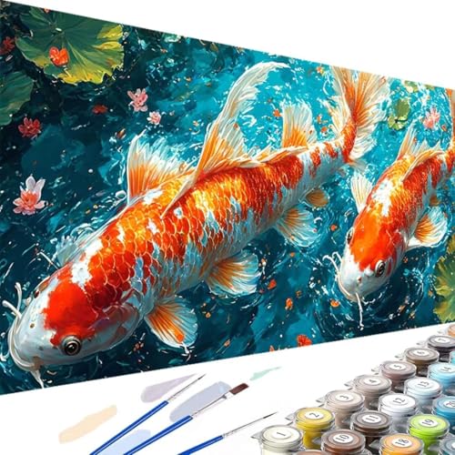 Wanziho Malen nach Zahlen Erwachsene Blume, DIY Handgemalt Ölgemälde Kit Paint by Numbers Adult Fisch mit 3 - Pinseln und Acrylfarbe knitterfreie leinwand Kit - 90x180cm (Ohne Rahmen) 3-x von Wanziho