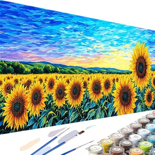 Wanziho Malen nach Zahlen Erwachsene Blume, DIY Handgemalt Ölgemälde Kit Paint by Numbers Adult Sonnenblume mit 3 - Pinseln und Acrylfarbe knitterfreie leinwand Kit - 90x180cm (Ohne Rahmen) 9-0 von Wanziho