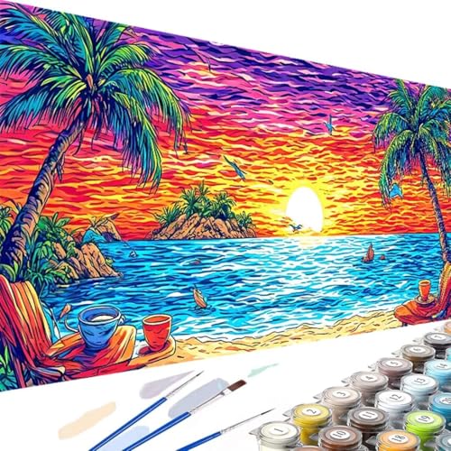 Wanziho Malen nach Zahlen Erwachsene Landschaft, DIY Handgemalt Ölgemälde Kit Paint by Numbers Adult Meer mit 3 - Pinseln und Acrylfarbe knitterfreie leinwand Kit - 90x180cm (Ohne Rahmen) 8-v von Wanziho