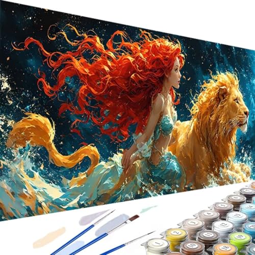 Wanziho Malen nach Zahlen Erwachsene Tier, DIY Handgemalt Ölgemälde Kit Paint by Numbers Adult Löwe mit 3 - Pinseln und Acrylfarbe knitterfreie leinwand Kit - 90x180cm (Ohne Rahmen) 4-m von Wanziho