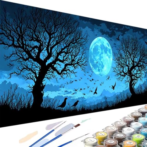 Wanziho Mond Malen Nach Zahlen für Kinder Mädchen Und Erwachsene, DIY Handgemalt Ölgemälde Kit für Anfänger und Erwachsene, Home Haus Deko Bastelset, Ohne Rahmen 80x160cm Vogel O-3 von Wanziho