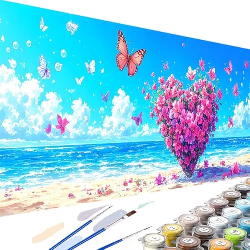 Wanziho Schmetterling Malen Nach Zahlen Erwachsene Blume, DIY Handgemalt Ölgemälde Leinwand Kits mit Pinsels und Acrylfarbe Als Geschenke und Heimdekoration, Ohne Rahmen 80x160cm N-u von Wanziho