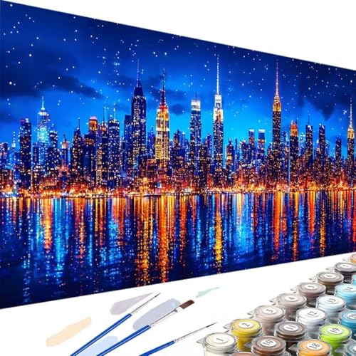 Wanziho Stadt Malen Nach Zahlen Erwachsene Ohne Rahmen | DIY Handgemalt | Architektur | Kit für Anfänger und Erwachsene | Set inklusive Acrylfarben & Pinsel | 50x100cm Leinwand 5-0 von Wanziho