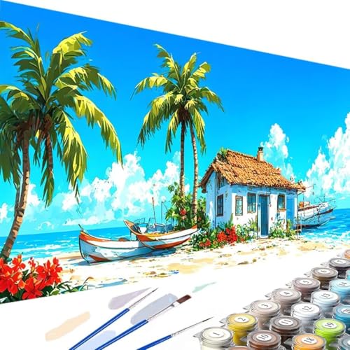 Wanziho Strand Malen Nach Zahlen Erwachsene Kinder Anfänger DIY Blume Handgemalt Ölgemälde auf Leinwand Kit für Home Deko oder Geburtstag Geschenk mit Farbe und Pinsel, 90x180cm Ohne Rahmen 0-0 von Wanziho