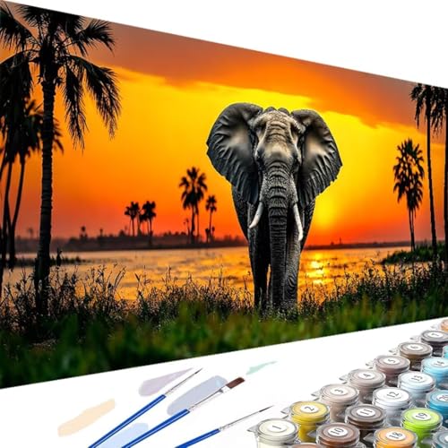 Wanziho Tier Malen Nach Zahlen Erwachsene Elefant, DIY Ölmalerei Bastelset für Anfänger und Erwachsene, Acrylfarben Set und 3 Pinsel, Geschenke und Home Haus Deko-90x180cm (Ohne Rahmen) 2-5 von Wanziho