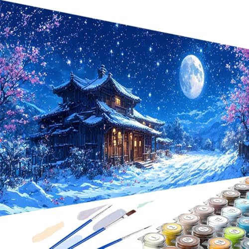 Wanziho Winter Malen Nach Zahlen Erwachsene Kinder Anfänger DIY Mond Handgemalt Ölgemälde auf Leinwand Kit für Home Deko oder Geburtstag Geschenk mit Farbe und Pinsel, 90x180cm Ohne Rahmen 7-c von Wanziho