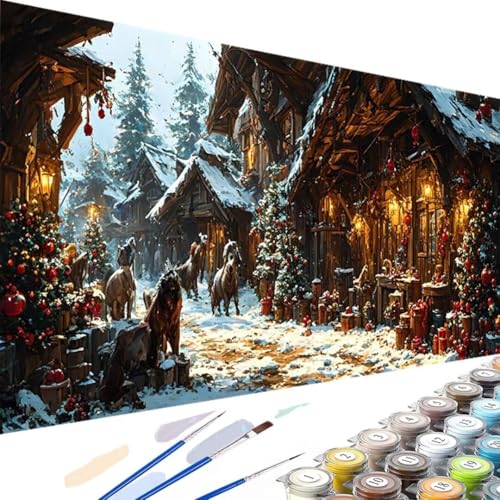 Wanziho Winter Malen Nach Zahlen Erwachsene Kleine Stadt - AnfäNger - Knitterfreie Leinwand, Pinsels Und Acrylfarbe - DIY Handgemalt öLgemäLde Kit Als Geschenk 50x100cm (Ohne Rahmen) 7-r von Wanziho