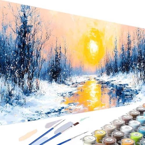 Winter Malen Nach Zahlen ab 5 6 7 8 9 Jahre Mädchen und Jungen - DIY Malen Nach Zahlen See für Kinder und Anfänger, DIY Ölgemälde Leinwand Kit mit Pinsel und Acrylfarben 100x200cm (Ohne Rahmen) V-r von Wanziho