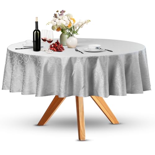 Wapasezyar Tischdecke Rund 140cm, Tischdecke Abwaschbar Rund, Polyester Tischtuch Tafeldecke Jacquard Tischwäsche Hochzeiten Tischdeko für Outdoor, Küche, Esszimmer, Garten, Party, Hochzeiten, Haushal von Wapasezyar