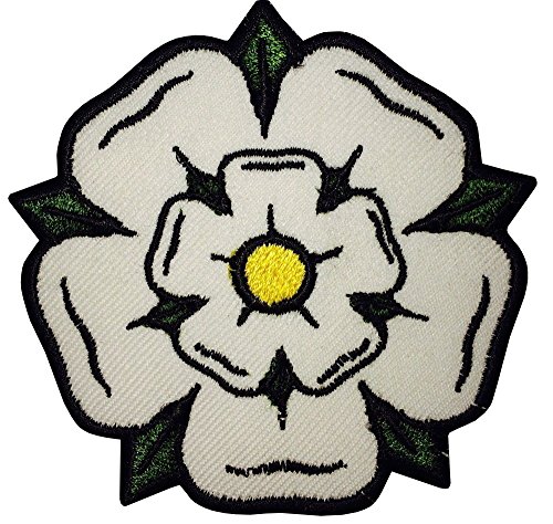 Aufnäher, besticktes Abzeichen Yorkshire weiße Rose, zum Aufbügeln, 8 cm x 8 cm von Wardah Limited