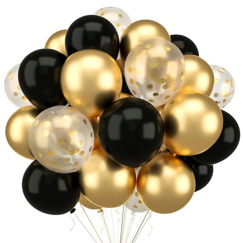 WAREHOUSE 30 Stück 12” Ballons Schwarz gold, Luftballons Geburtstag,Ballons Helium,Luftballons Schwarz gold,Luftballon Girlande für luftballons hochzeit, ballon girlande, Taufe Deko. von Warehouse