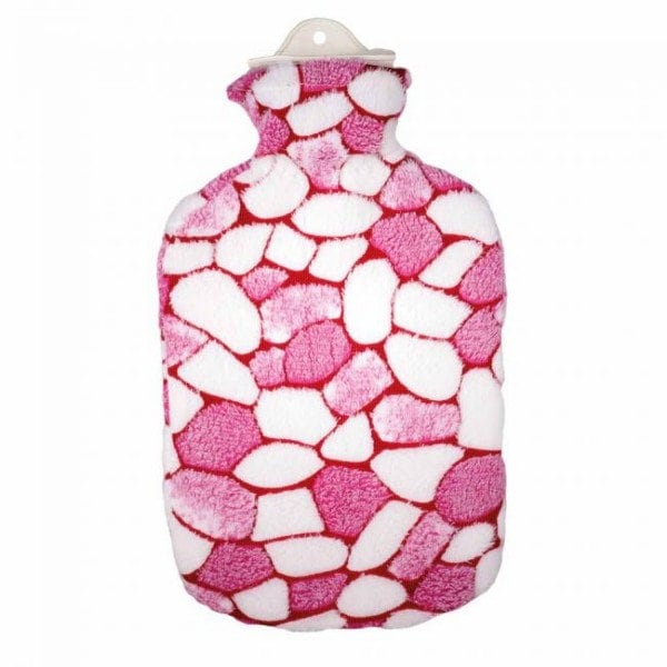 Sanger 2.0 Liter Wärmflasche Mit Stein Mosaik Weiß/Rosa Plüschbezug-Made in Germany von WarmTradition