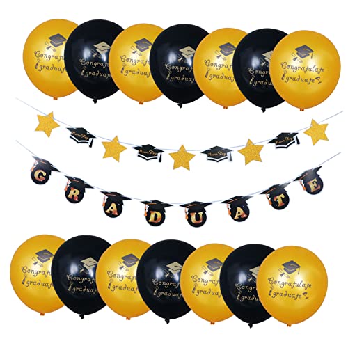 1 Satz Ballons Der Abschlusssaison Banner Mit Abschlussballons Graduierungsfahne Party Abschlussfoto-requisiten Luftballons Für Die Abschlussfeier Emulsion Warmhm von Warmhm