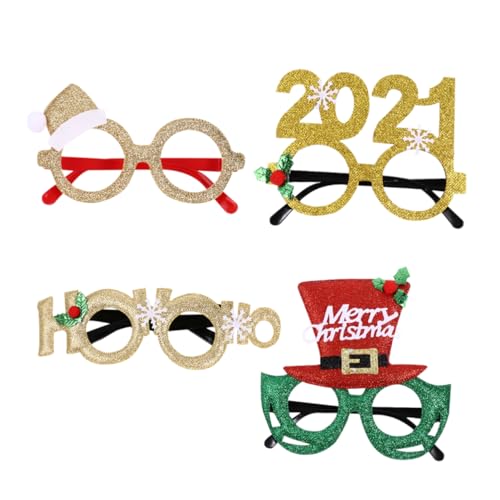 4 Stück Weihnachts-Silvester-Party-gläser 2021 Brillen Urlaubsparty-Brille Weihnachtliche Türdekorationen Neuheit Weihnachtsbrille Weihnachts-Selfie-Requisiten Baumwollfüllung Warmhm von Warmhm