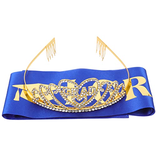 Warmhm 1 Satz 2023 Abschluss Schulter Gurt Stirnband abschluss Party partydekoration Party Accessoires Geburtstagsschärpe Grad Golddekor Abschlusskrone Junggesellenschärpe Satin Blue von Warmhm