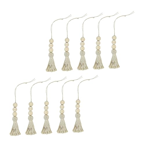 Warmhm 10St Quaste Holzperlen Ornamente Perlenmacher goldene serviettenringe Raumteiler kinderzimmerdeko Room Decoration weihnachtsdeko Perlenanhänger Quastendekor hölzern Beige von Warmhm